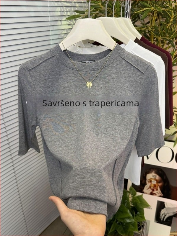 Ženski viskozni T-shirt, slim-fit, s okruglim izrezom i 3/4 rukavima