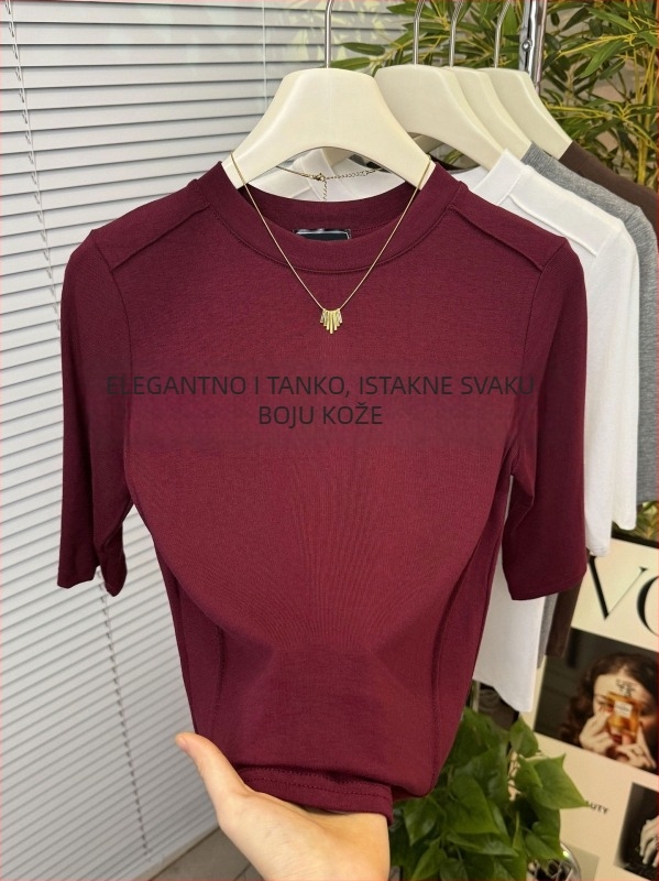 Ženski viskozni T-shirt, slim-fit, s okruglim izrezom i 3/4 rukavima