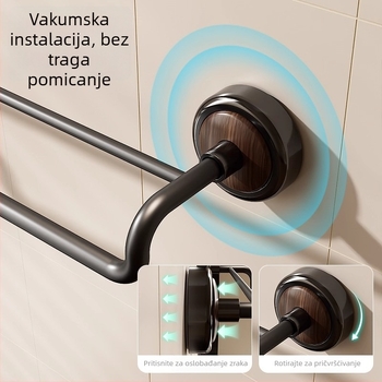 Nehrđajući čelični dvostruki stalak za ručnike s usisnim montažom na zid, kupaonica, završna prevleka sprej, nosivost 3 kg