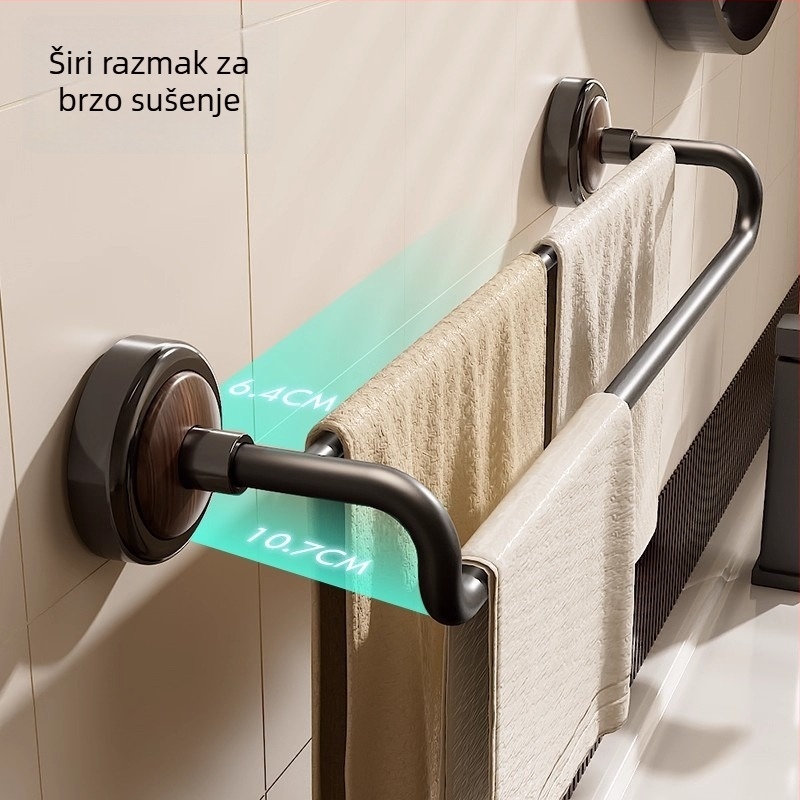 Nehrđajući čelični dvostruki stalak za ručnike s usisnim montažom na zid, kupaonica, završna prevleka sprej, nosivost 3 kg