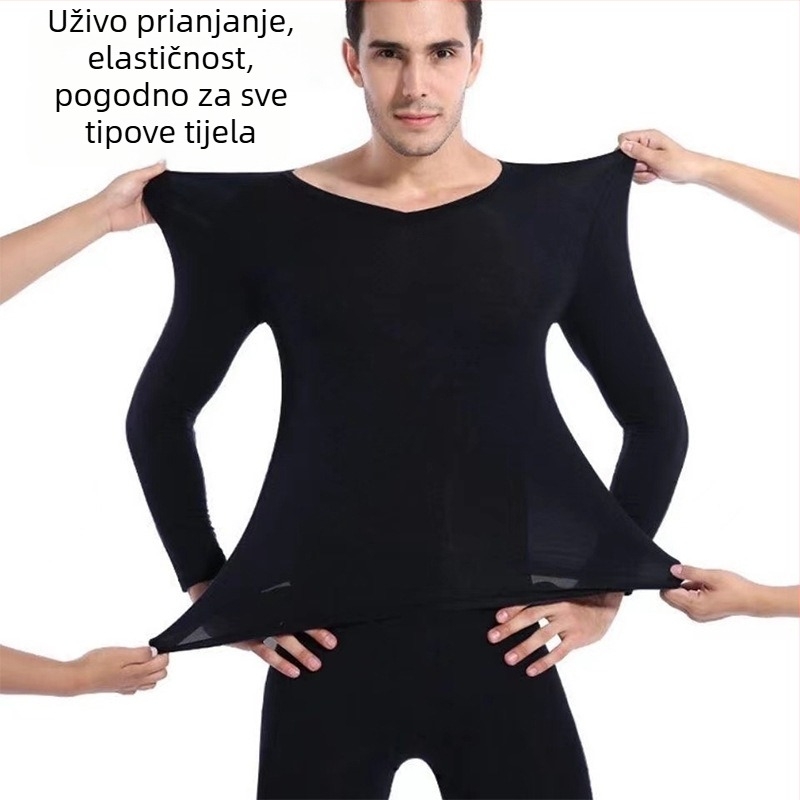 Muški termalni komplet od bambus vlakana | okrugli vrat, dugi rukavi, jednobojan, 251–300 g/m²