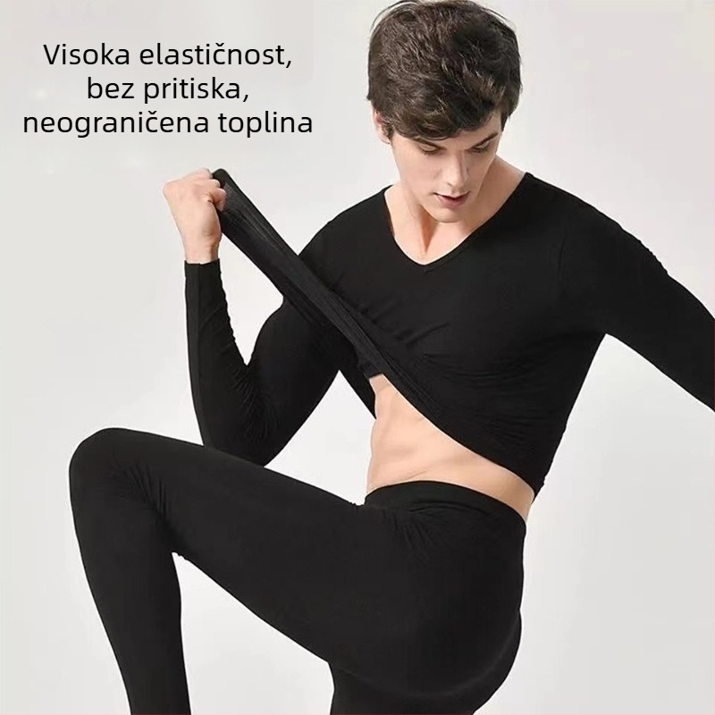 Muški termalni komplet od bambus vlakana | okrugli vrat, dugi rukavi, jednobojan, 251–300 g/m²