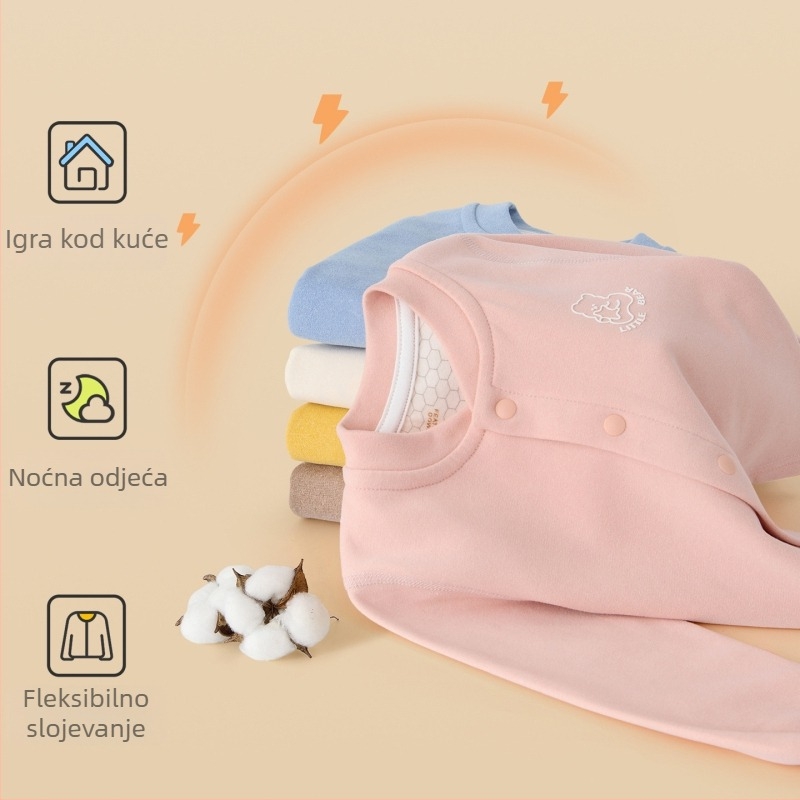 Dječji termalni komplet za jesen-zimu, unisex, dvodijelni osnovni sloj (gornji dio i donji dio), visok pojas za zaštitu trbuha, okrugli ovratnik, poliester 92,1%, uzrast 1–3 godine, uzorak: jednobojan ili crtani