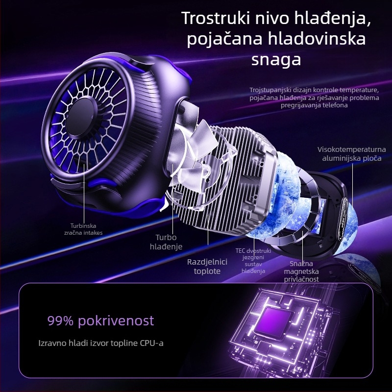 Magnetski hladnjak za telefon s dvostrukim poluvodičem, stražnji klip, 125 g, 10 W, Type-C sučelje, ABS+metal, model N26