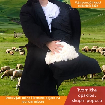 Muški zimski kaput od vune i pamuka, slobodan kroj, zatvarač, okrugli ovratnik, džepovi s patch džepovima, šiljasti rub