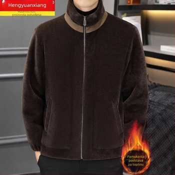 Muška Mink Velvet jakna – stojeći ovratnik, zatvarač, debeli poliester fleece, ležerni kroj, bočni džepovi