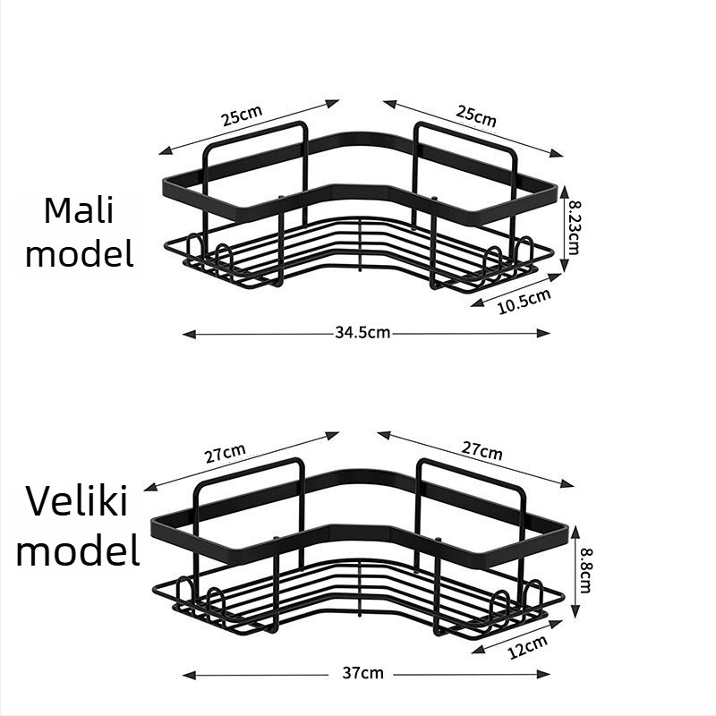 Kovani željezni kutni kupaonski polic, zidni, 5 etaža, nosivost 1–5 kg, elektroforetski premaz, Mingge