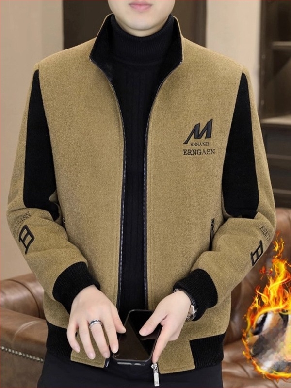 Muška vunena jakna s fleec podstavom, kapuljačom, zipom, stojeći ovratnik, širok kroj, gradski stil