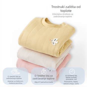 Dječja prešivana pamučna termalna majica, okrugli vrat, unutarnji sloj, 100% pamuk, uzrast 1–3 godina, zimska uporaba