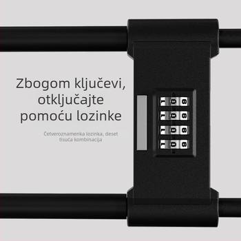 U-oblik sigurnosni kombinacijski brava za staklena vrata — pristup lozinkom, model A3-U; konstrukcija od cinkove legure + čelika; 16 mm debljina zaključnog štapa; moderan minimalistički stil