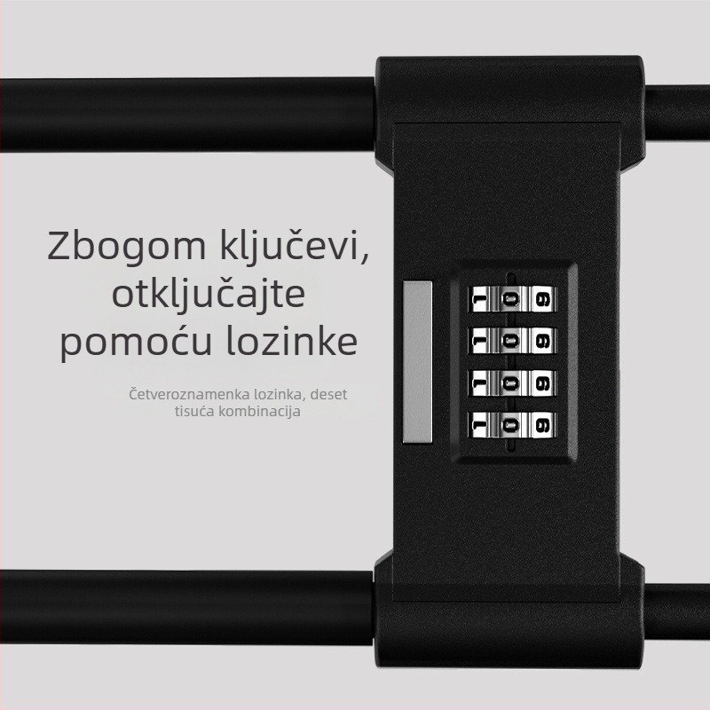 U-oblik sigurnosni kombinacijski brava za staklena vrata — pristup lozinkom, model A3-U; konstrukcija od cinkove legure + čelika; 16 mm debljina zaključnog štapa; moderan minimalistički stil