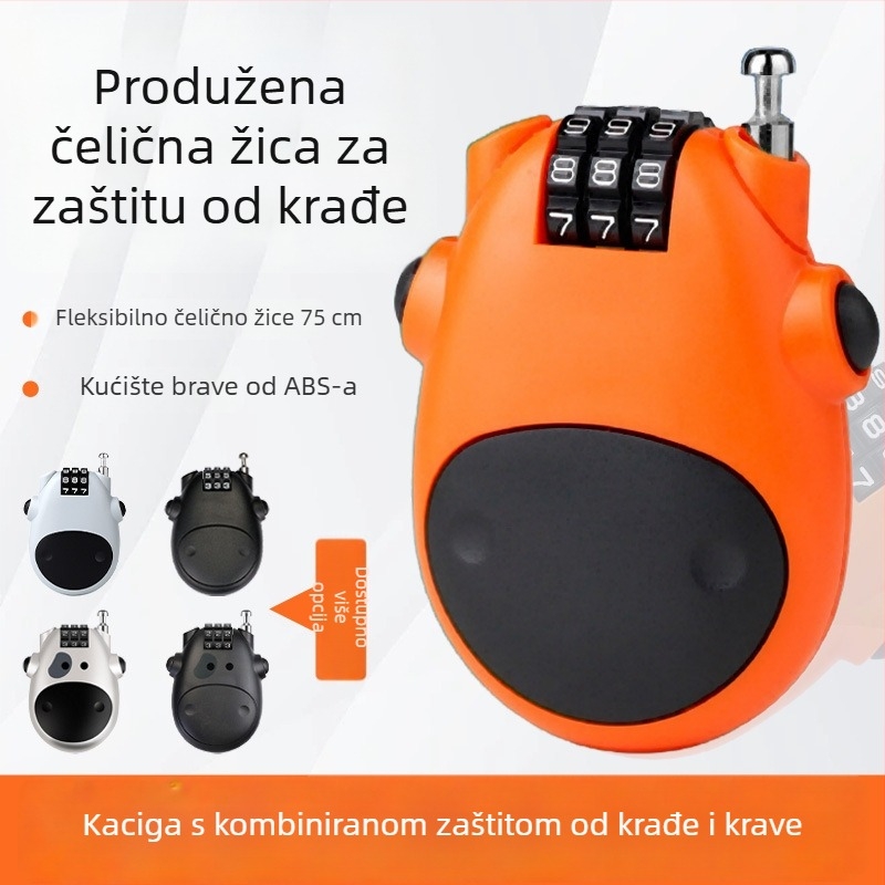 Kabelska brava s lozinkom za kacige i torbe, model Cow style, ABS + čelični kabel, prenosiva kombinacijska brava
