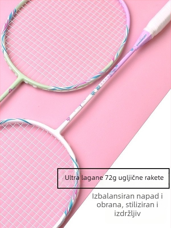 Set reketa za badminton - karbonski okvir, težina 75–79 g, drška G5, 2 komada