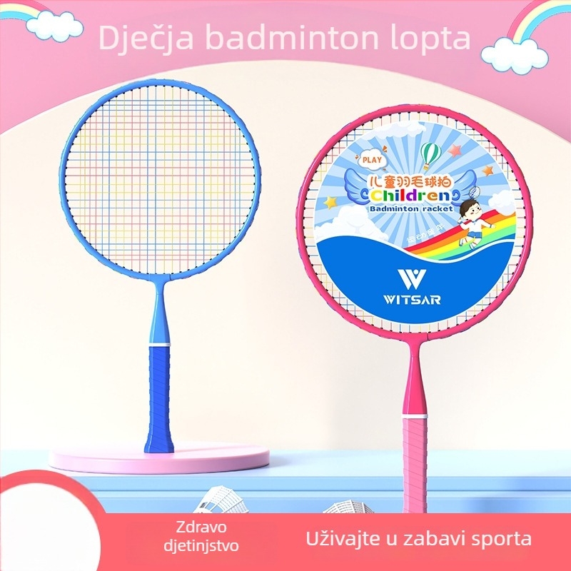 Dječji set badminton raketa – izdržljive dvostruke rakete, 95–100 g, okvir od željezne legure, najlon žice, držač G1, umjerena tvrdoća osovine