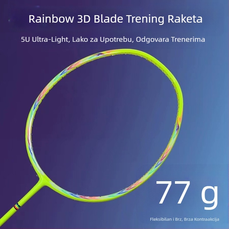Raketa za badminton s punim karbonskim okvirom, duljina 675 mm, težina 75–79 g, držač G5