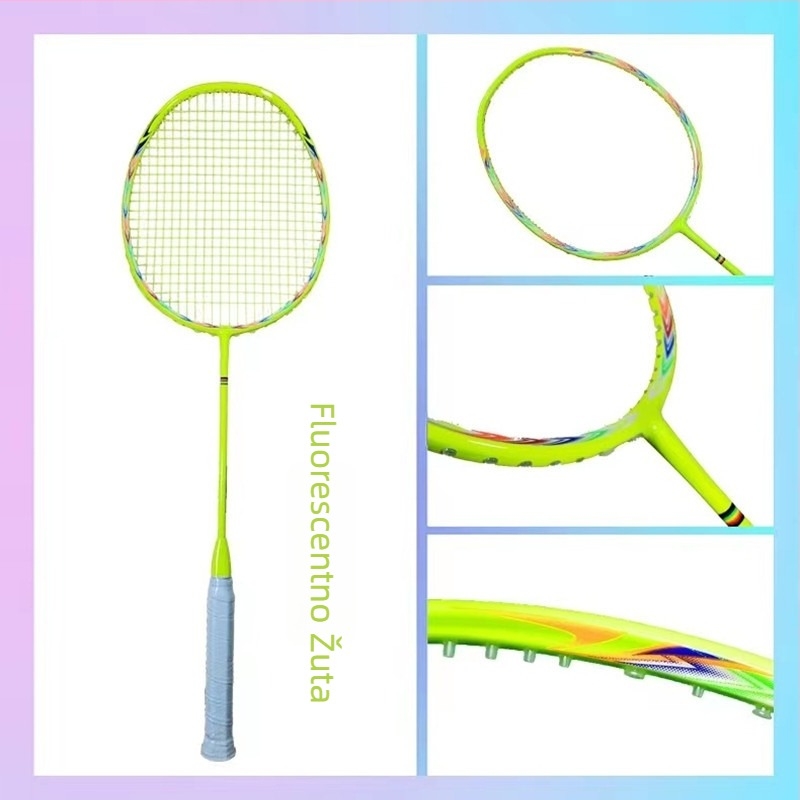 Raketa za badminton s punim karbonskim okvirom, duljina 675 mm, težina 75–79 g, držač G5
