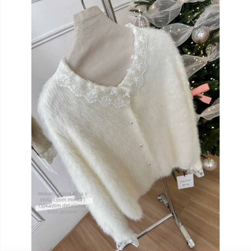 Cardigan pulover s dizajnom kolage/šivanja, okrugli izrez, kratka duljina, dugi rukavi, jednoslojno kopčanje na jedan red