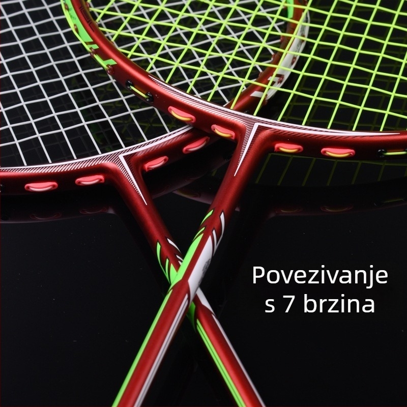 Guangyu badminton reketa, karbonsko vlakno okvir, težina 75–79 g, promjer ručke G5, tip reketa: pravac, tvrdoća šipke srednja