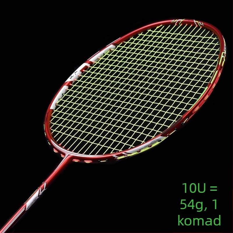 Guangyu badminton reketa, karbonsko vlakno okvir, težina 75–79 g, promjer ručke G5, tip reketa: pravac, tvrdoća šipke srednja