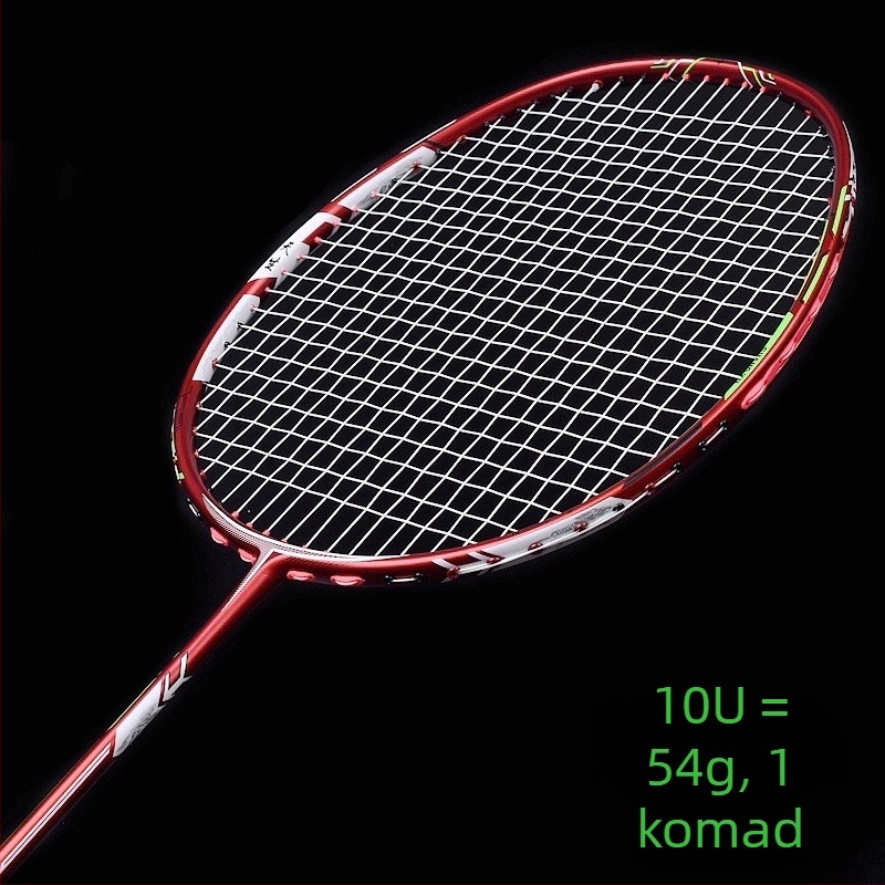 Guangyu badminton reketa, karbonsko vlakno okvir, težina 75–79 g, promjer ručke G5, tip reketa: pravac, tvrdoća šipke srednja
