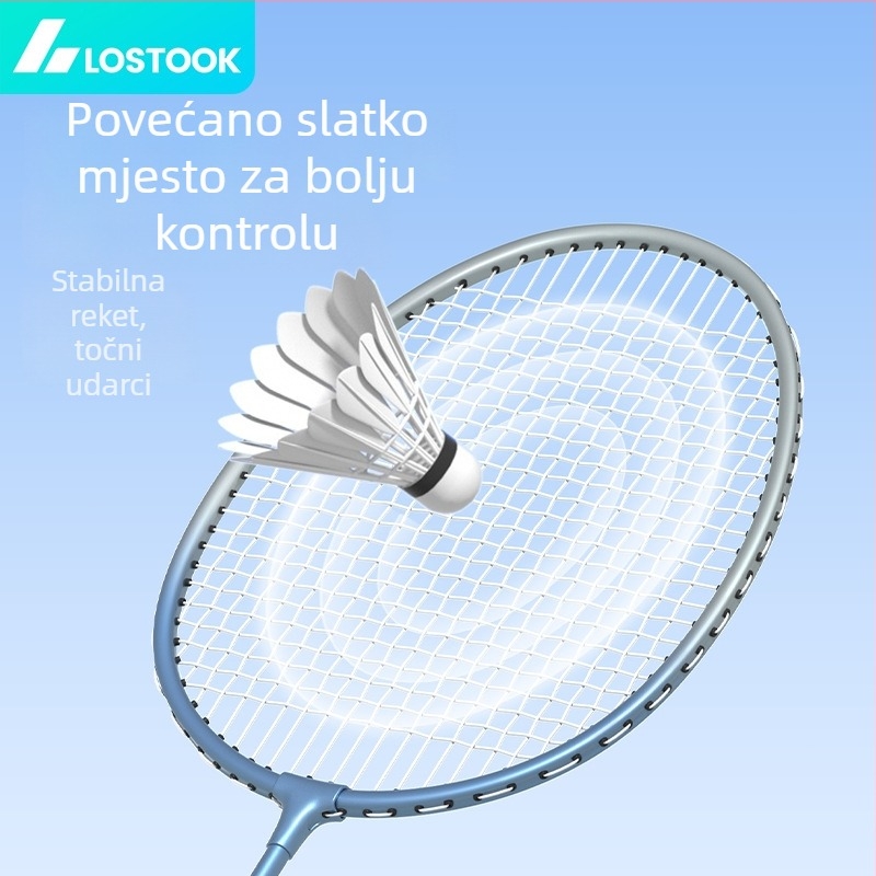 Raketa za badminton – okvir od željeznog legura, težina 95–100 g, drška G2, direktan udarac, za odrasle