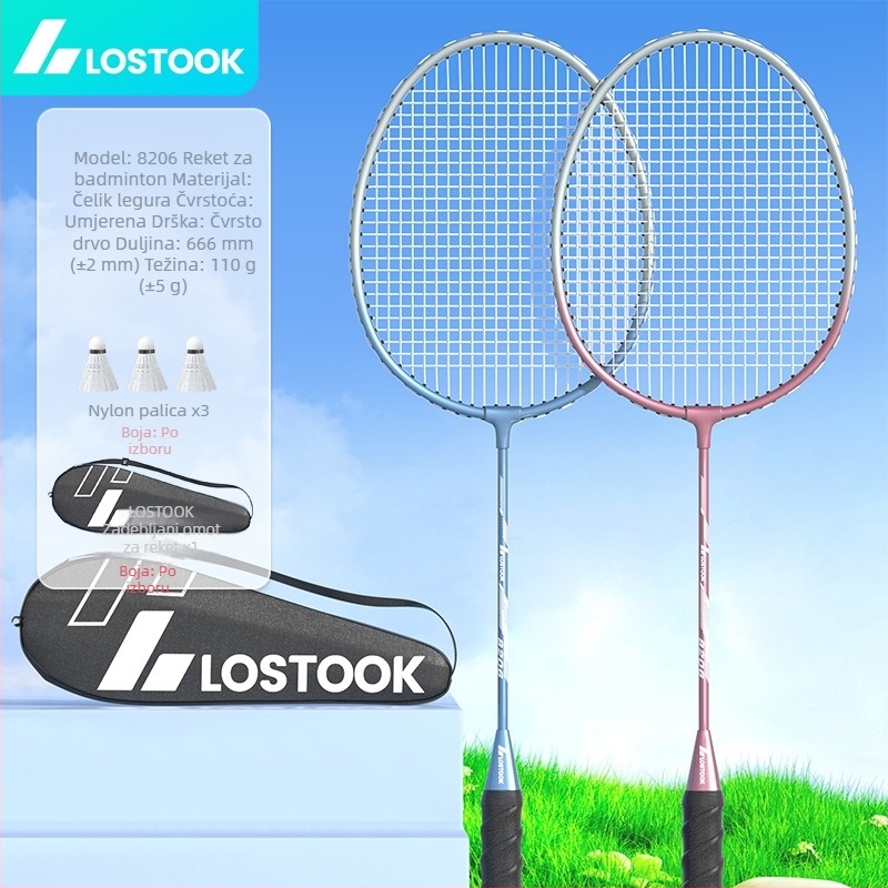 Raketa za badminton – okvir od željeznog legura, težina 95–100 g, drška G2, direktan udarac, za odrasle