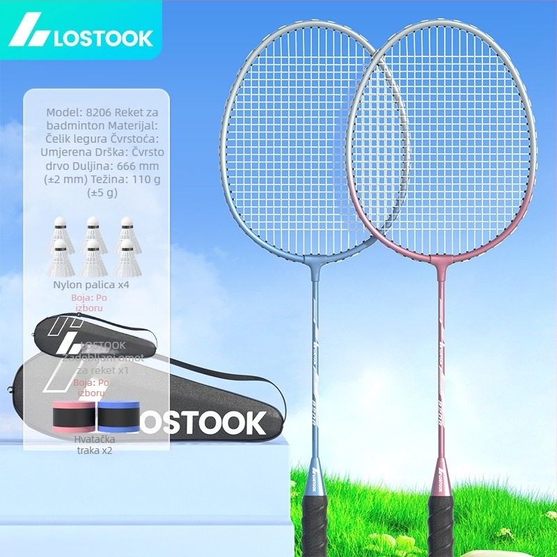 Raketa za badminton – okvir od željeznog legura, težina 95–100 g, drška G2, direktan udarac, za odrasle