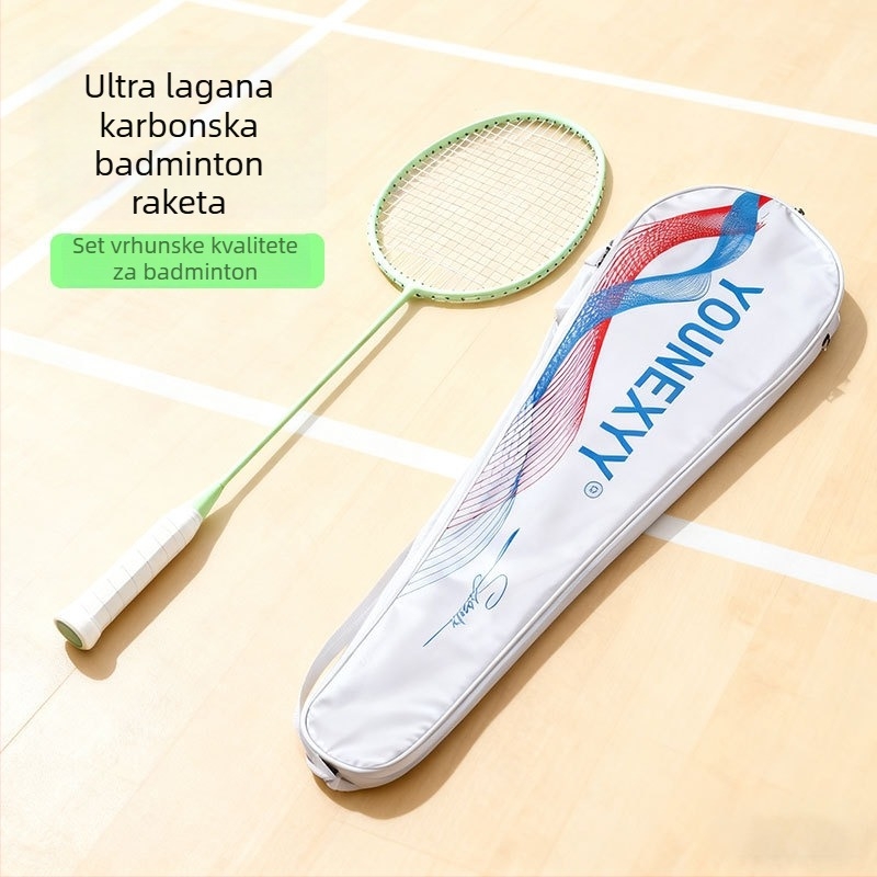 Reket badminton od karbonskih vlakana, 80-84 g, za djecu, set