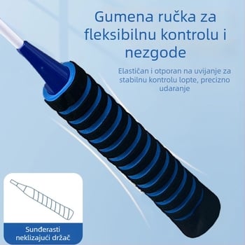 Raketa za badminton s okvirom od željezne legure, težina 75–79 g, drška od pjene s anti-slip površinom, dizajn ravne glave, mogućnost ispisa logotipa