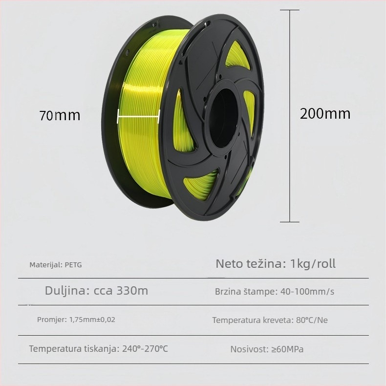 Filament za 3D printer PETG, PETG003, okrugli presjek, duljina oko 330 m, gustoća 1.29–1.40 g/cm³