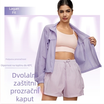 Ženska jakna sa stojećim ovratnikom, s vezanjem, lagana tkanina, UV zaštita UPF50+