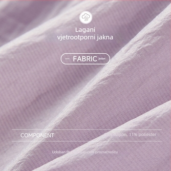 Ženska jakna sa stojećim ovratnikom, s vezanjem, lagana tkanina, UV zaštita UPF50+