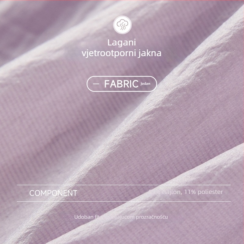 Ženska jakna sa stojećim ovratnikom, s vezanjem, lagana tkanina, UV zaštita UPF50+