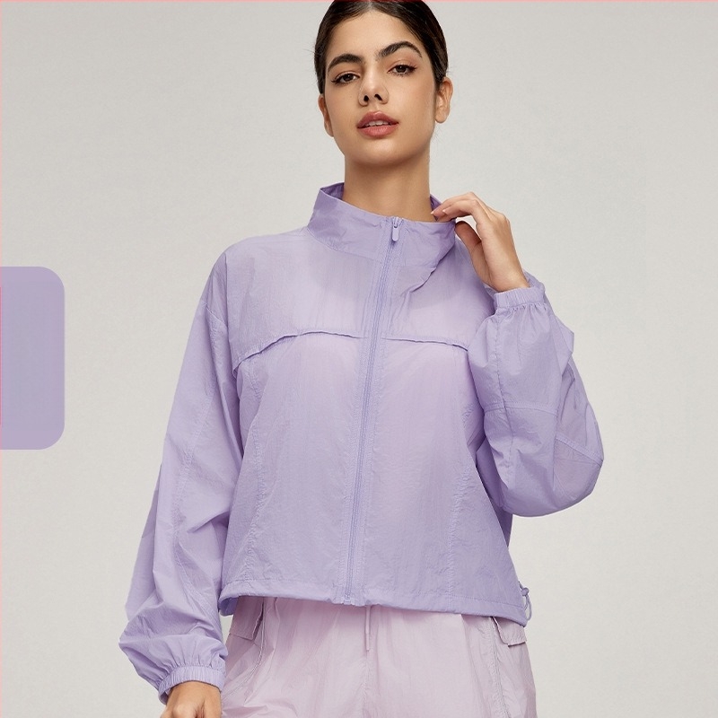 Ženska jakna sa stojećim ovratnikom, s vezanjem, lagana tkanina, UV zaštita UPF50+