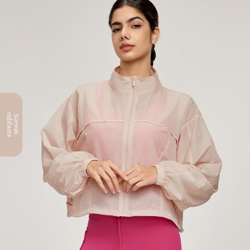 Ženska jakna sa stojećim ovratnikom, s vezanjem, lagana tkanina, UV zaštita UPF50+