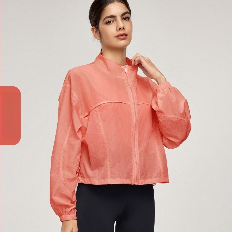 Ženska jakna sa stojećim ovratnikom, s vezanjem, lagana tkanina, UV zaštita UPF50+