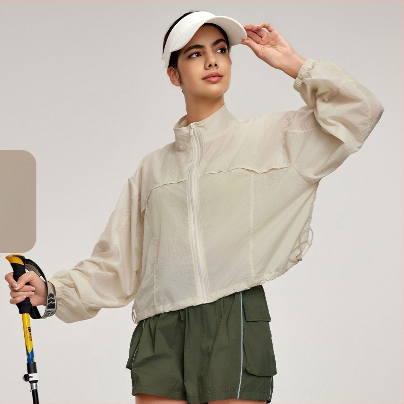 Ženska jakna sa stojećim ovratnikom, s vezanjem, lagana tkanina, UV zaštita UPF50+