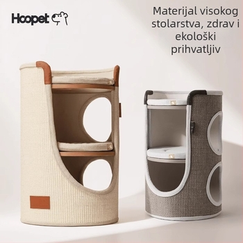 Hoopet mačji penjački okvir — kompaktan dizajn, dvostruka etaža, od sisala, za male mačke