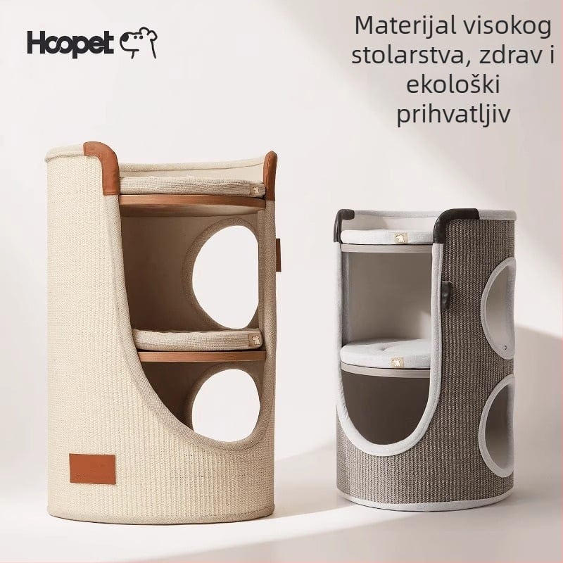 Hoopet mačji penjački okvir — kompaktan dizajn, dvostruka etaža, od sisala, za male mačke