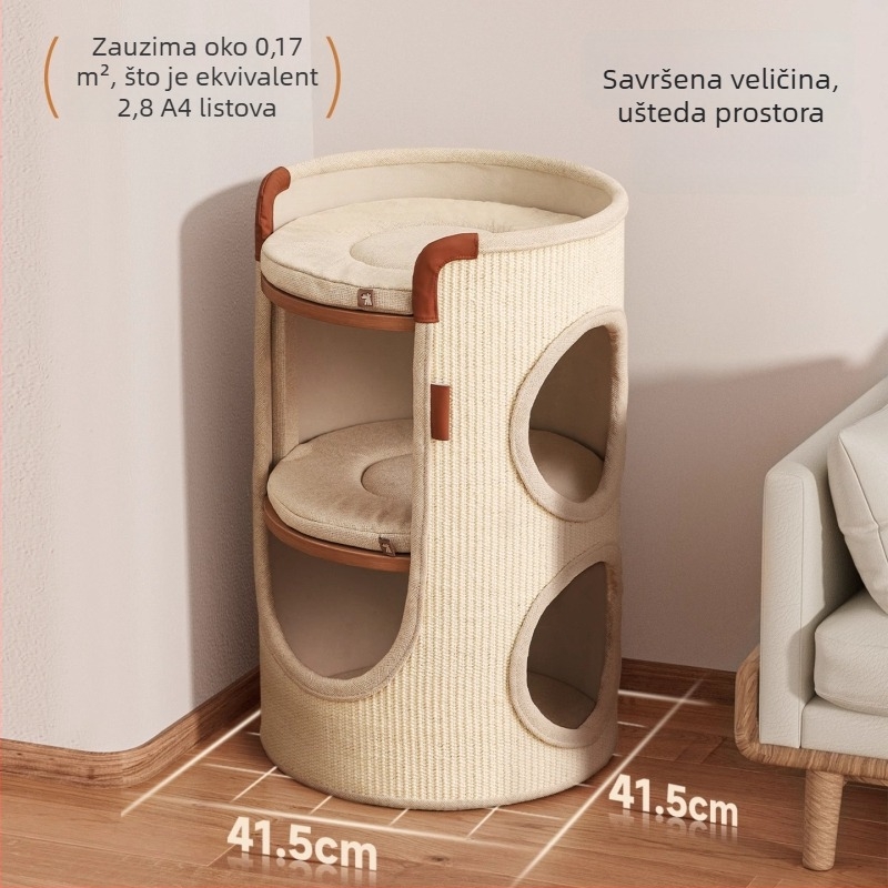 Hoopet mačji penjački okvir — kompaktan dizajn, dvostruka etaža, od sisala, za male mačke