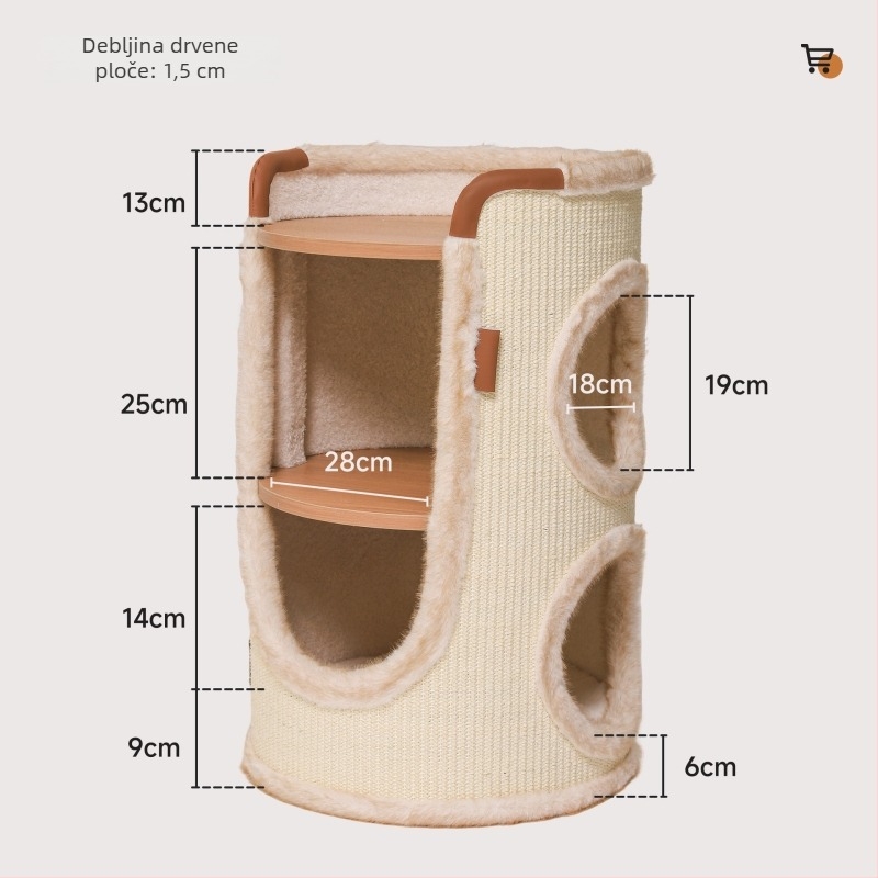 Hoopet mačji penjački okvir — kompaktan dizajn, dvostruka etaža, od sisala, za male mačke