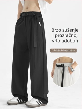 Unisex hlače u američkom stilu s dekonstruiranim patchworkom, s ugrađenim pojasom i gumbom, labavi ravni kroj, poliester 92%, jesen 2025