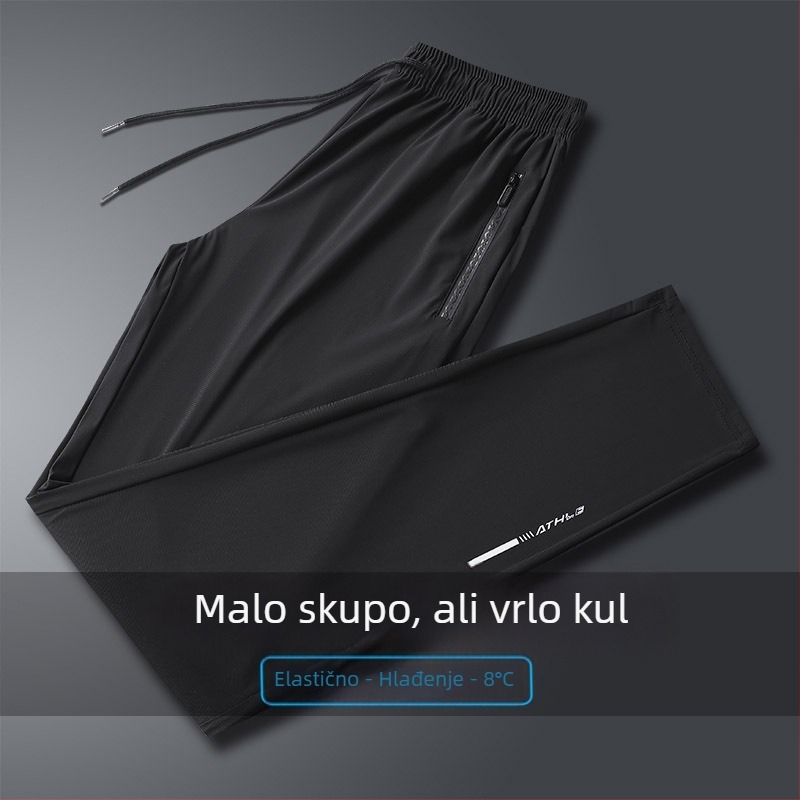 Muške Ice Silk hlače, prozračne i brzo se suše, s džepom na zip, srednji pojas, ravni kroj