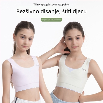 Djevojčice trening grudnjak s uloškom – Ice Silk najlon, puna šalica, srednje oblikovana šalica s pamukom podlogom, bez žice, čvrste dvostruke naramenice