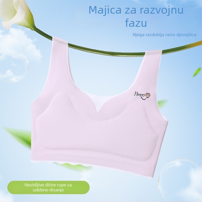 Djevojčice trening grudnjak s uloškom – Ice Silk najlon, puna šalica, srednje oblikovana šalica s pamukom podlogom, bez žice, čvrste dvostruke naramenice