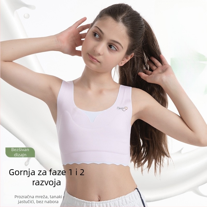 Djevojčice trening grudnjak s uloškom – Ice Silk najlon, puna šalica, srednje oblikovana šalica s pamukom podlogom, bez žice, čvrste dvostruke naramenice