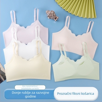 Mladi ženski bezšavni sportski top s fiksnom čašom, trokutasti oblik, tanko pjenasto punjenje, dvostruke naramenice, najlonska Ice-Silk tkanina