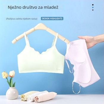 Mladi ženski bezšavni sportski top s fiksnom čašom, trokutasti oblik, tanko pjenasto punjenje, dvostruke naramenice, najlonska Ice-Silk tkanina