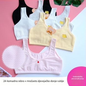Dječji grudnjak za djevojčice od 80% pamuka, prozračna mrežasta tkanina, puna košarica s tankim oblikovanim košaricama, fiksne dvostruke naramenice, bez čeličnih prstenova, podstava od spandeksa 12%, za dob 12–15