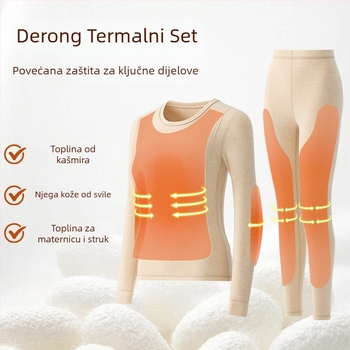 Unisex termalni komplet donjeg rublja s baršunastom podstavom, Derong akrilna tkanina, dvostruka konstrukcija, ekstra debeli 401–500 g/m², okrugli izrez, dugi rukavi
